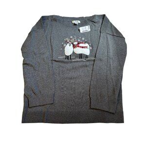 Christopher & Banks Gray Holiday Sweater With Sheep Embroidery size 1X NWT